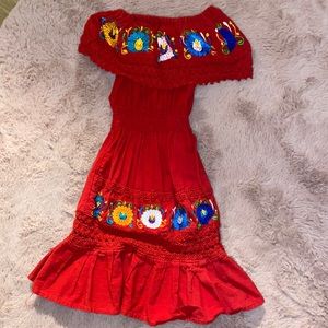 Red floral embroidered Mexican dress toddler girl size 4
